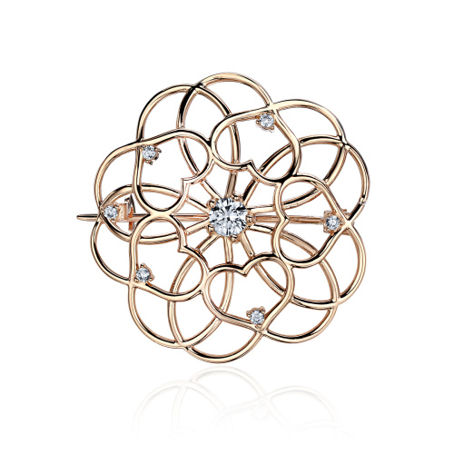 Брошь из красного золота 585 пробы с фианитами 01Ш110232