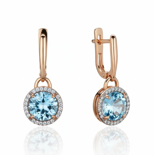 Серьги из красного золота 585 пробы с топазами и фианитами 01С3116435-2