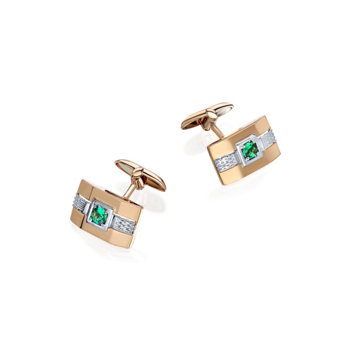 Запонки из красного золота 585 пробы с наноизумрудами 01Н210401Р-1