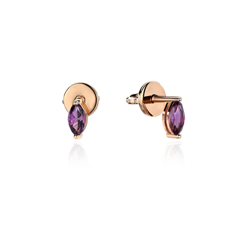Серьги из красного золота 585 пробы с аметистами 01С3113961-1