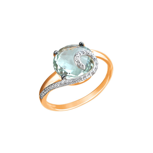 Кольцо из красного золота 585 пробы с празиолитом и фианитами 01К3112164Р-4