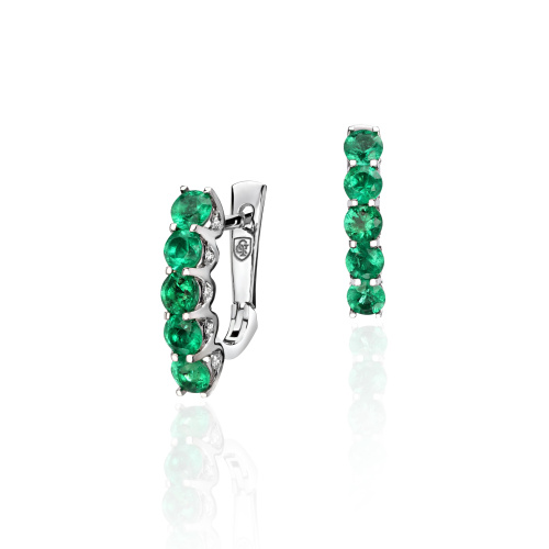 Серьги из белого золота 585 пробы с изумрудами и бриллиантами 01С6213382-1