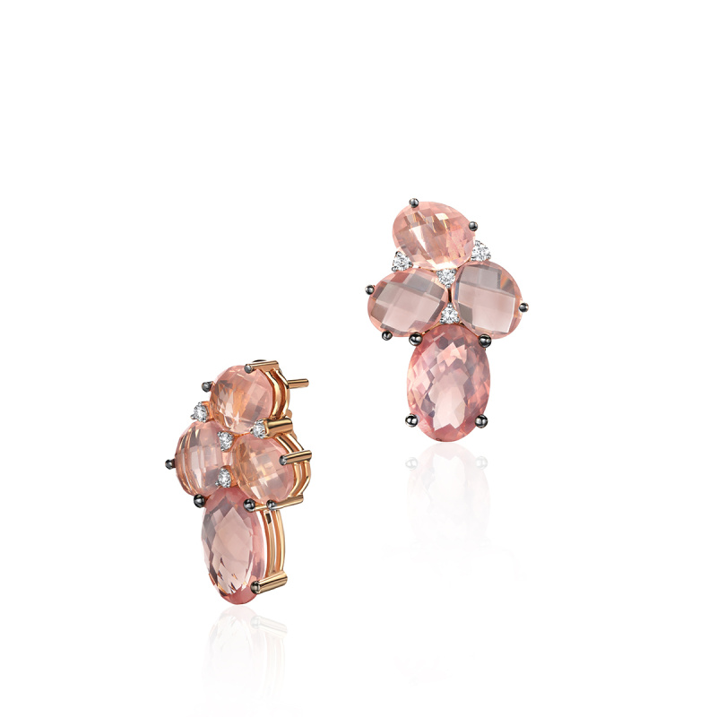 Серьги из красного золота 585 пробы с кварцем и бриллиантами 01С6112561-1