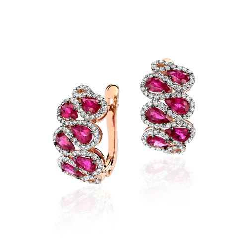 Серьги из красного золота 585 пробы с рубинами и бриллиантами 01С617143-3