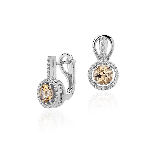 Серьги из белого золота 585 пробы с гелиодорами и бриллиантами 01С6214637-1