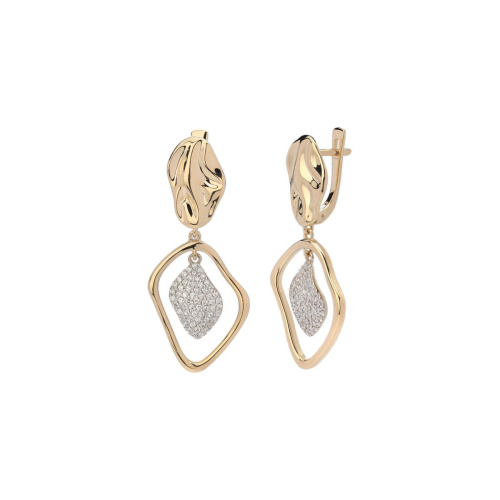 Серьги из двух цветов золота 585 пробы с фианитами 01С1614330Ж