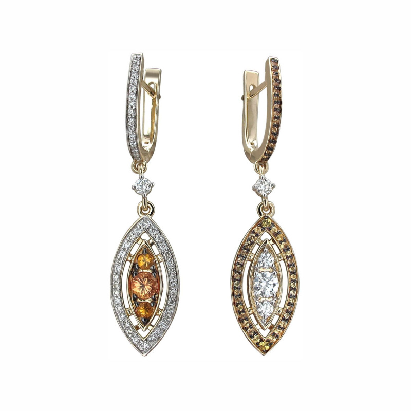 Серьги из желтого золота 585 пробы с сапфирами и бриллиантами 01С6313299-4