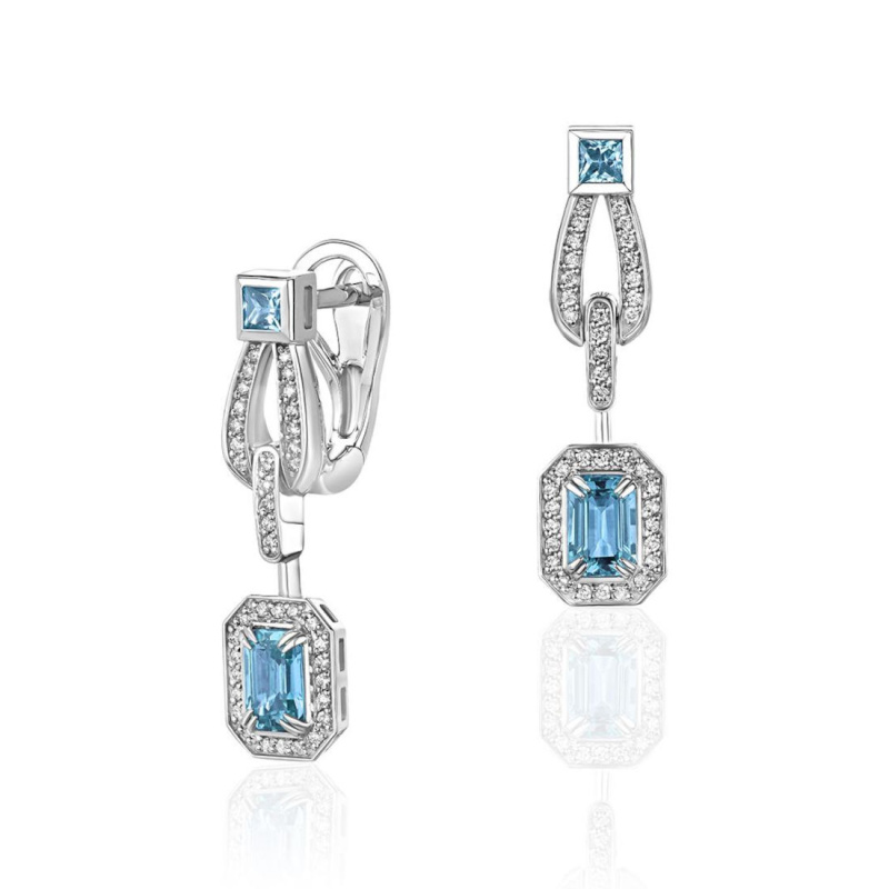 Серьги из белого золота 585 пробы с сапфирами и бриллиантами 01С6215207-6