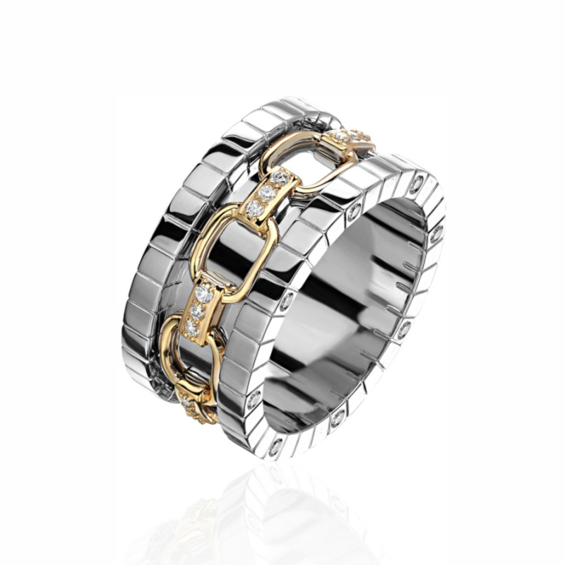 Обручальное кольцо из комбинированного золота 585 пробы с бриллиантами 01О660338Ж