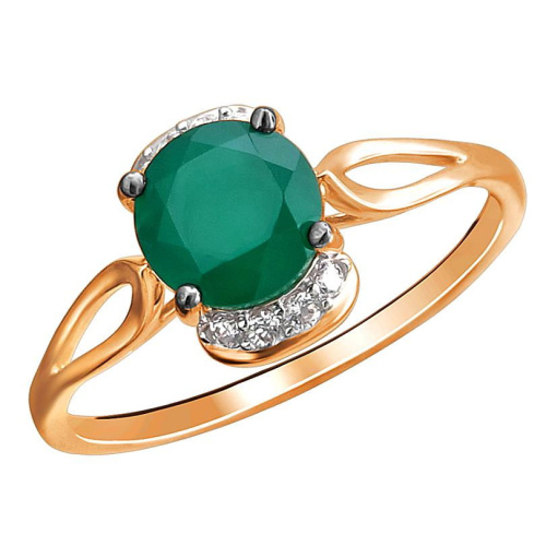 Кольцо из красного золота 585 пробы с агатом и фианиты 01К4113266Р-1