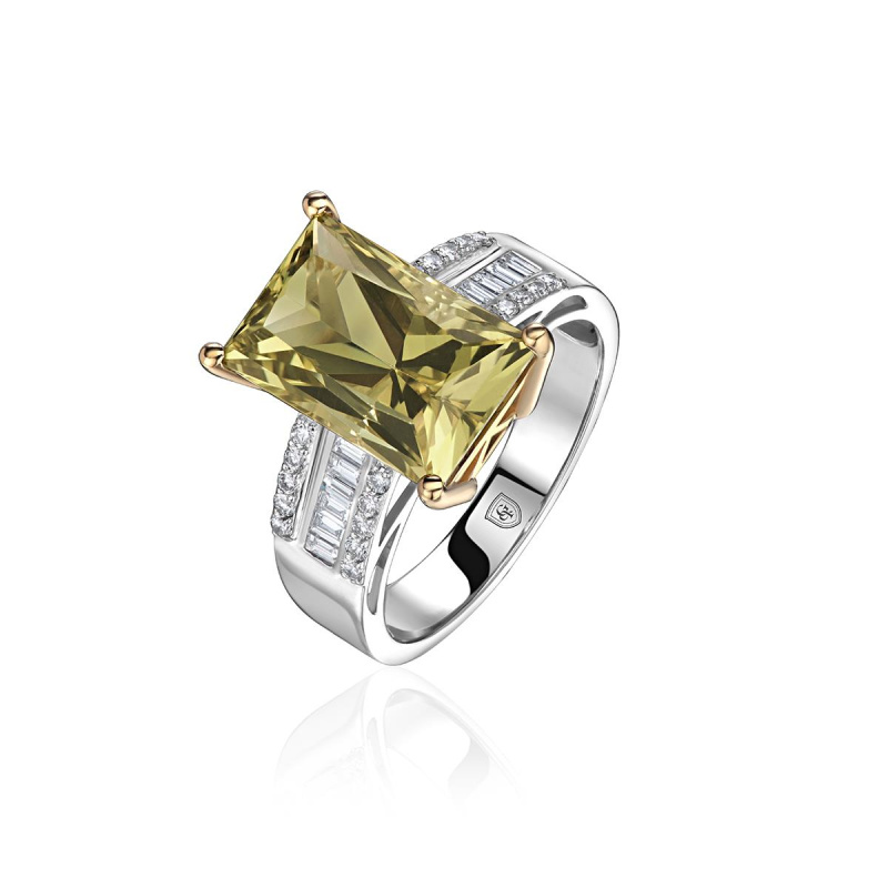 Кольцо из комбинированного золота 585 пробы с бериллом и бриллиантами 01К6617103Ж-1