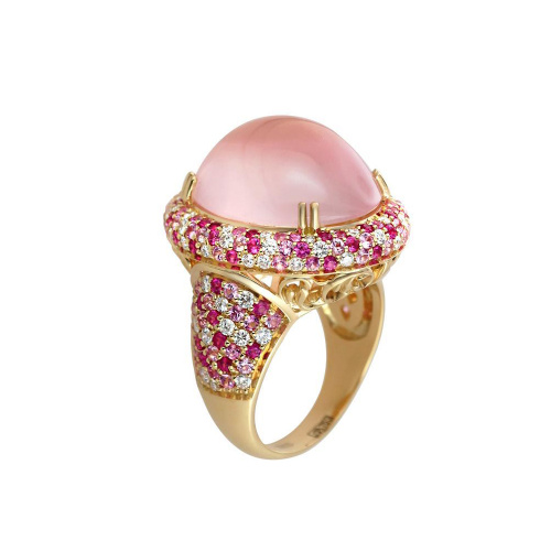 Кольцо из желтого золота 750 пробы с аметистом, тсаворитами и бриллиантами 01К6471095-2