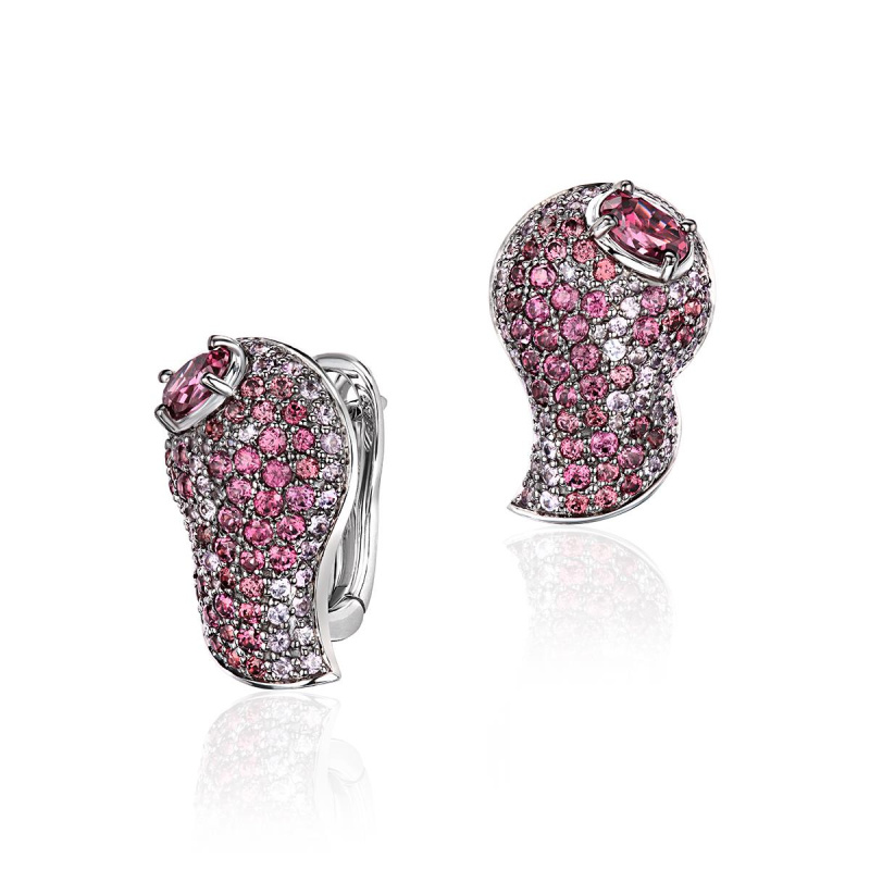 Серьги из белого золота 585 пробы с сапфирами и родолитами 01С5217490-2