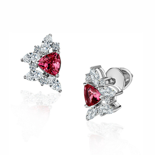 Серьги из белого золота 585 пробы со шпинелью, сапфирами и бриллиантами 01С6216366-1