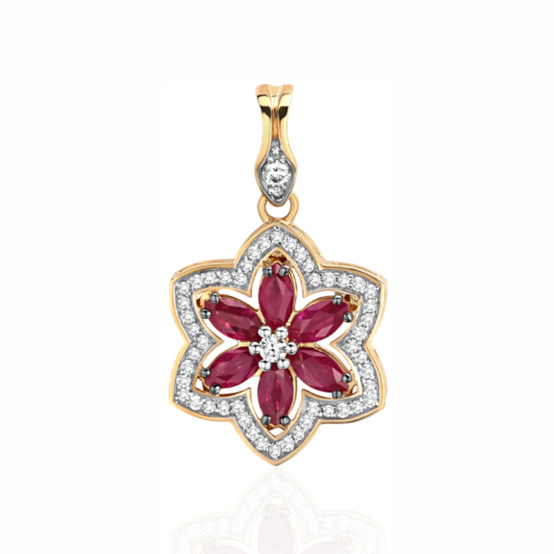 Подвеска из желтого золота 585 пробы с рубинами и бриллиантами 01П6391057-4