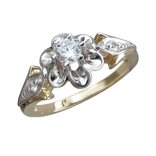 Кольцо из двух цветов золота 585 пробы с фианитами 01К1614336Ж