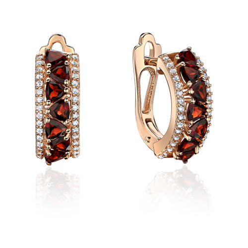 Серьги из красного золота 585 пробы с гранатом и фианитом 01С3115067-1