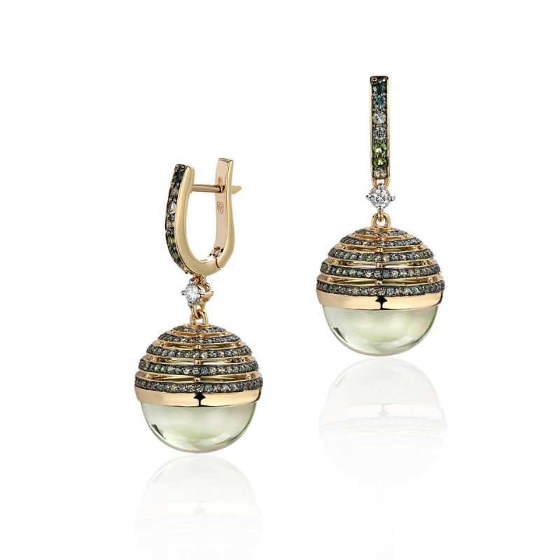 Серьги из желтого золота 585 пробы с сапфирами, празиолитами, топазами, турмалинами, шпинелью и бриллиантами 01С6313282-10