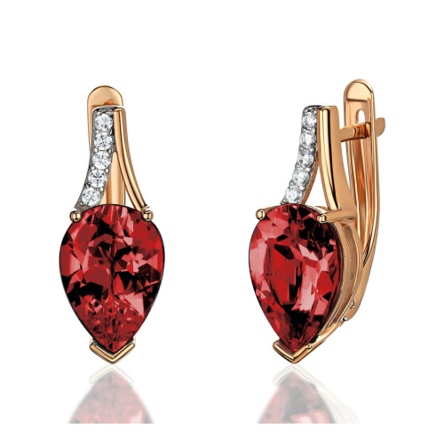 Серьги из красного золота 585 пробы с гранатами и фианитами 01С3116565Р-2