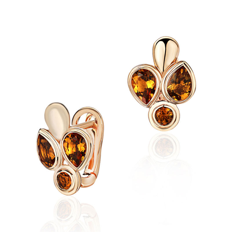 Серьги из красного золота 585 пробы с цитринами 01С3115444-1