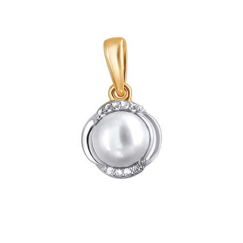Подвеска из красного золота 585 пробы с жемчугом и фианитами 01П3112958Р-1