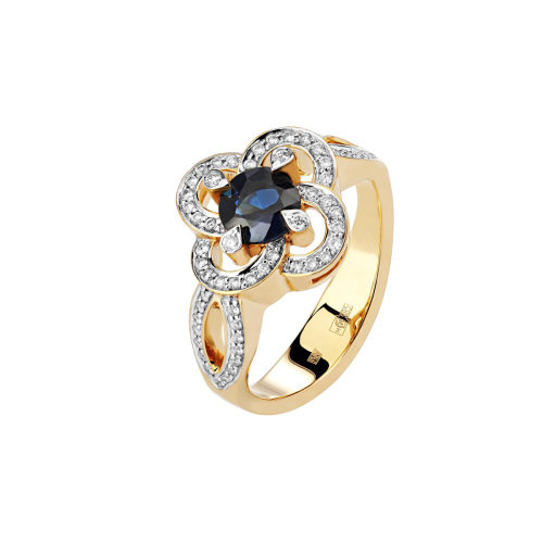 Кольцо из желтого золота 585 пробы с сапфиром и бриллиантами 01К6312206-3