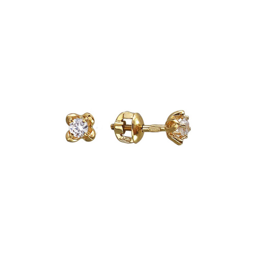 Серьги из желтого золота 585 пробы с фианитами 01С135755