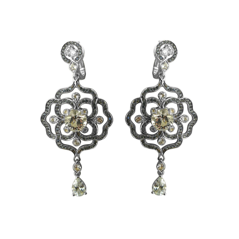 Серьги из белого золота 750 пробы с топазами и сапфирами 01С577987-1