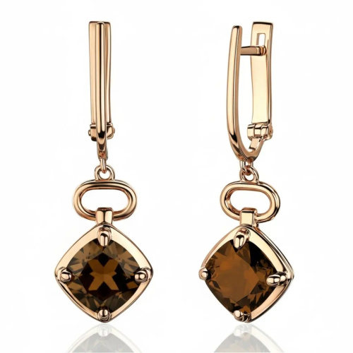 Серьги из красного золота 585 пробы с раух-топазами 01С3116630-4