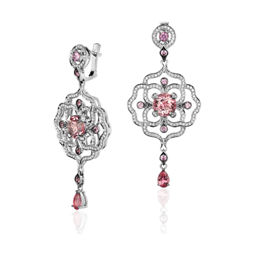 Серьги из белого золота 750 пробы с бриллиантами, сапфирами, топазами и турмалинами 01С6771097-5