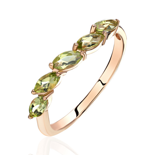 Кольцо из красного золота 585 пробы с хризолитами 01К3115178-2