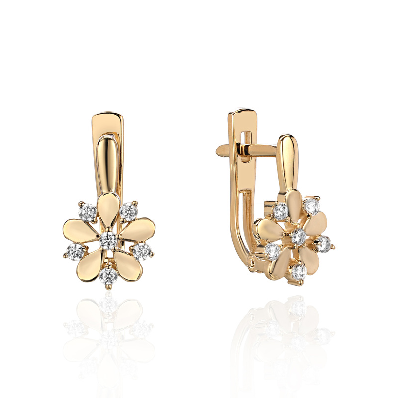 Серьги из желтого золота 585 пробы с фианитами 01С1314961