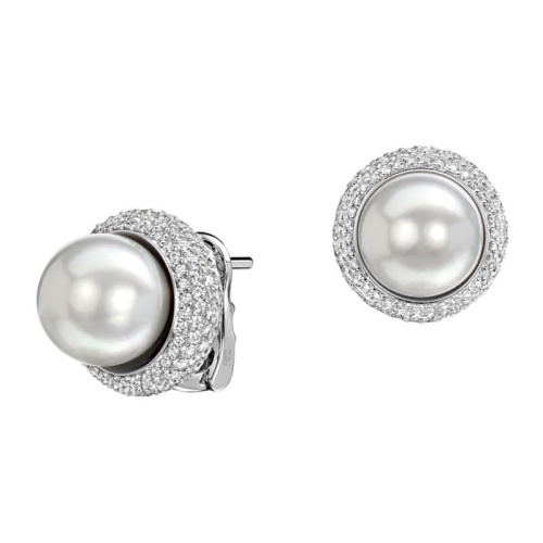 Серьги из белого золота 585 пробы с жемчугом и бриллиантами 01С6211281-1
