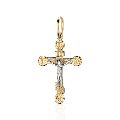 Крест нательный из двух цветов золота 585 пробы 01Р060768Ж