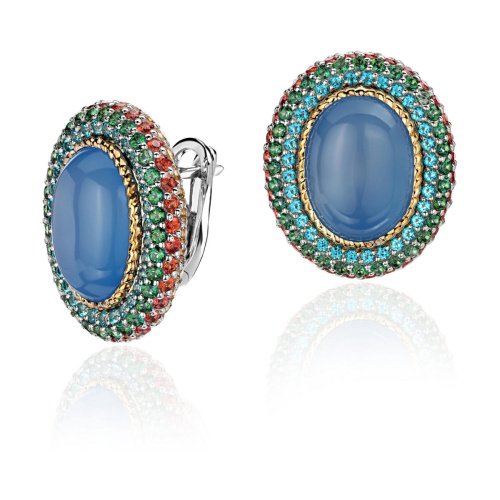 Серьги из комбинированного золота 750 пробы с агатами, сапфирами и топазами 01С5815078-1