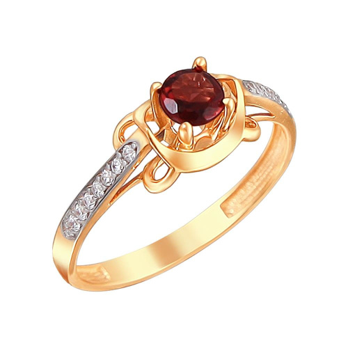 Кольцо из красного золота 585 пробы с гранатом и фианитами 01К3112071-3