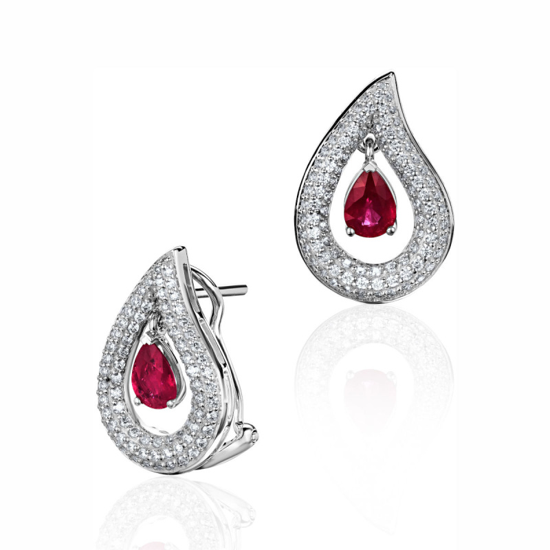 Серьги из белого золота 585 пробы с рубинами и бриллиантами 01С6214485-3