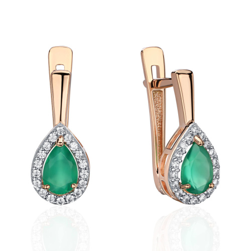 Серьги из красного золота 585 пробы с агатами и фианитами 01С4112076-1
