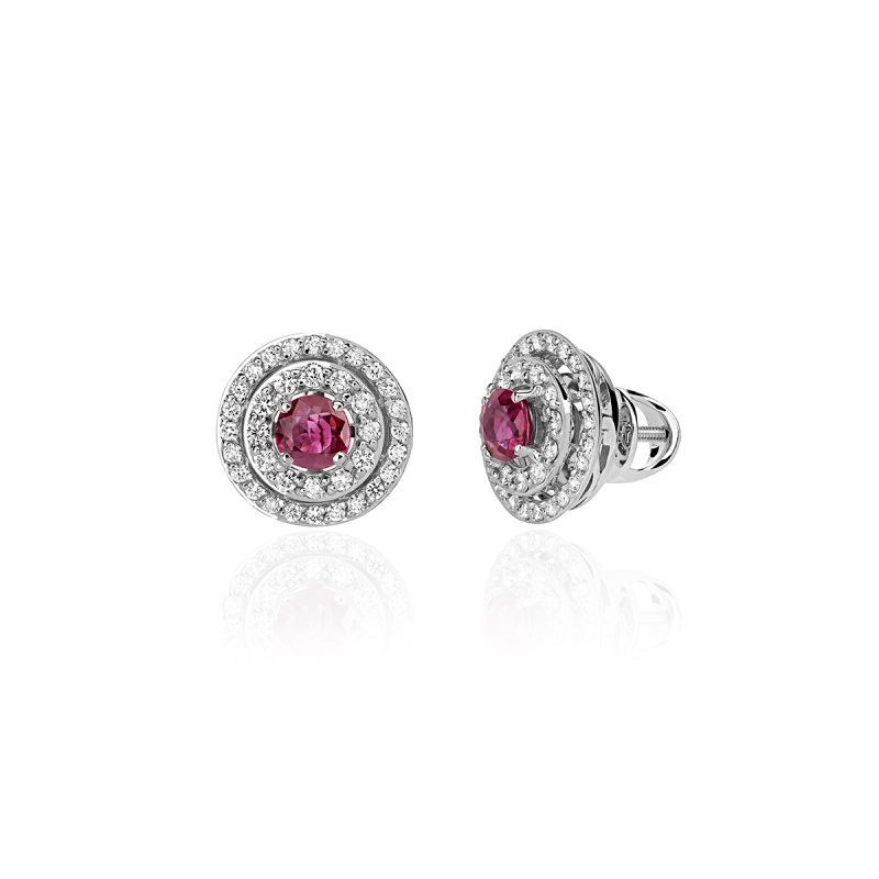 Серьги из белого золота 585 пробы с рубинами и бриллиантами 01С6212917-3
