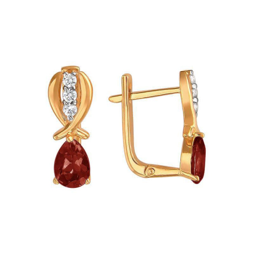 Серьги из красного золота 585 пробы с фианитами и гранатами 01С3112070-3