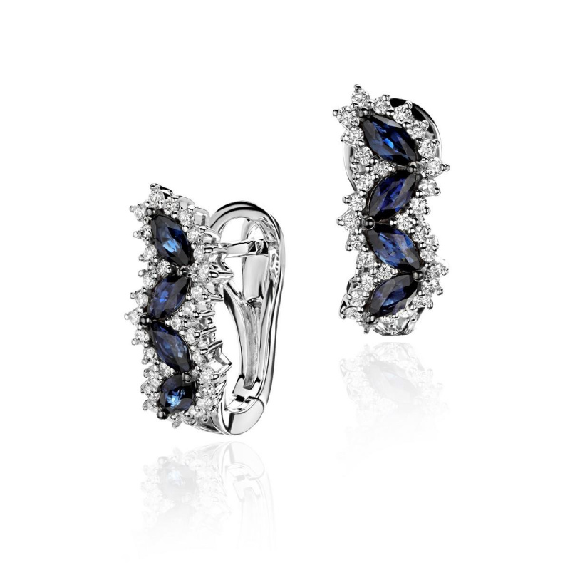 Серьги из белого золота 585 пробы с бриллиантами и сапфирами 01С6213217-2