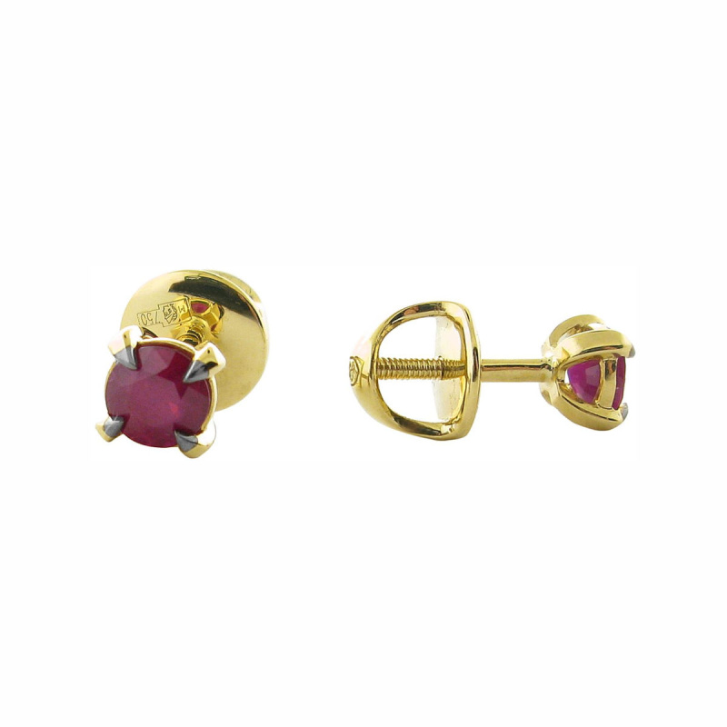Серьги из желтого золота 750 пробы с рубинами 01С5412353-1