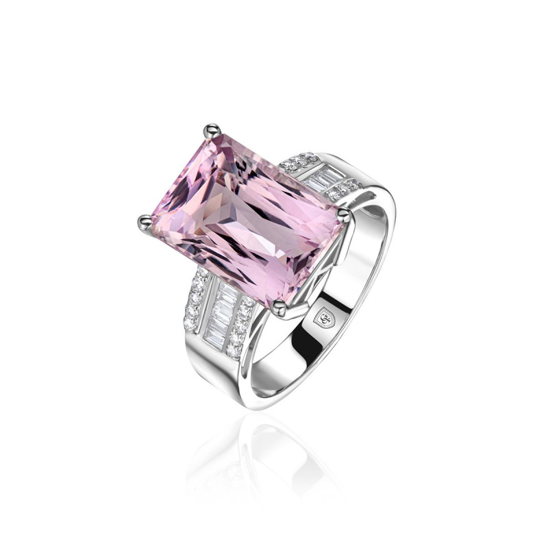 Кольцо из белого золота 585 пробы с кунцитом и бриллиантами 01К6217103-3