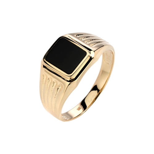 Кольцо из желтого золота 585 пробы с черным агатом 01Т432946-1