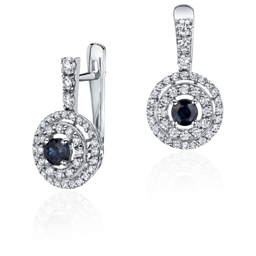Серьги из белого золота 585 пробы с сапфирами и бриллиантами 01С625251-1