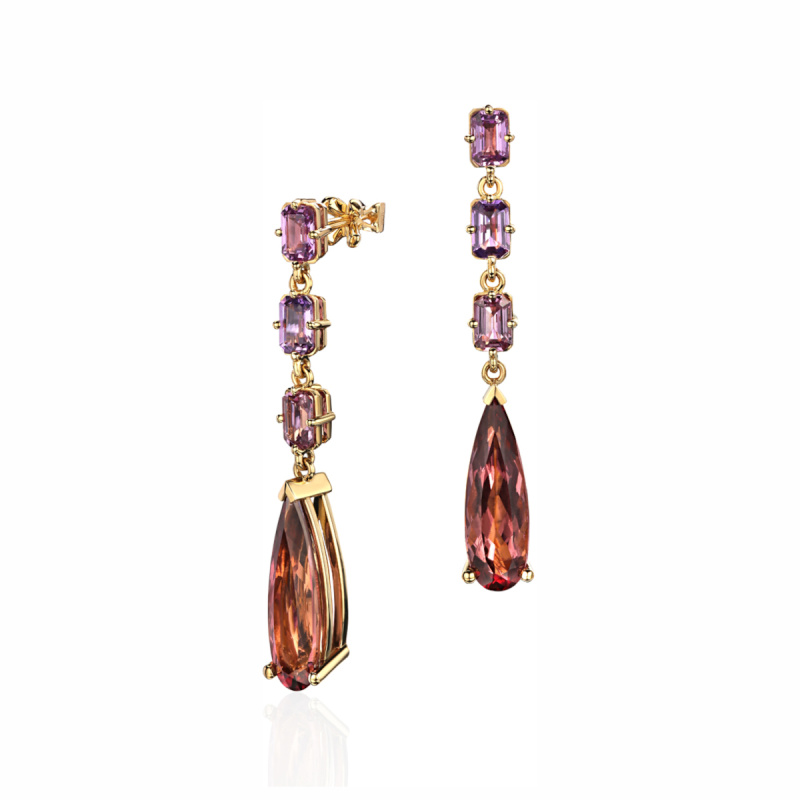 Серьги из желтого золота 750 пробы с сапфирами и турмалинами 01С5414329-1