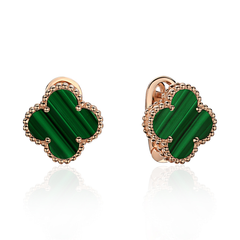 Серьги из красного золота 585 пробы с малахитом 01С4114170-2