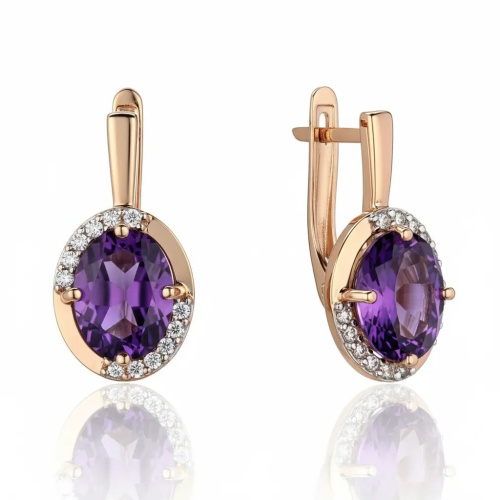 Серьги из красного золота 585 пробы с аметистами и фианитами 01С3116569Р-2