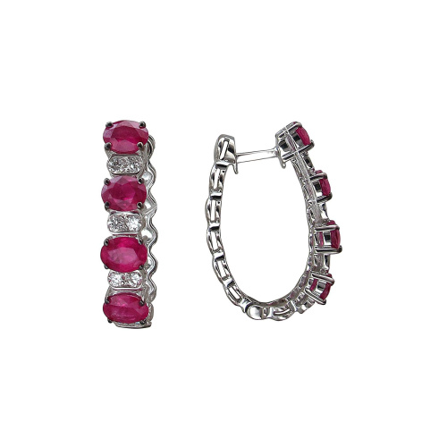 Серьги из белого золота 585 пробы с рубинами и бриллиантами 01С6214142-2