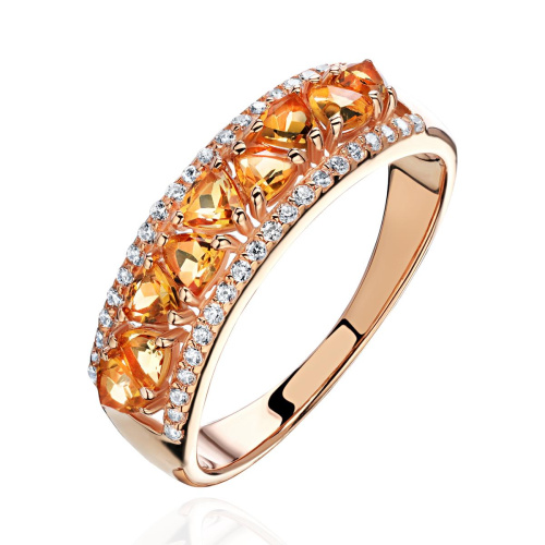 Кольцо из красного золота 585 пробы с цитринами и фианитами 01К3115067-2